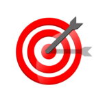 Mission icon or business goal logo in red design concept on an isolated white background. EPS 10 vector.